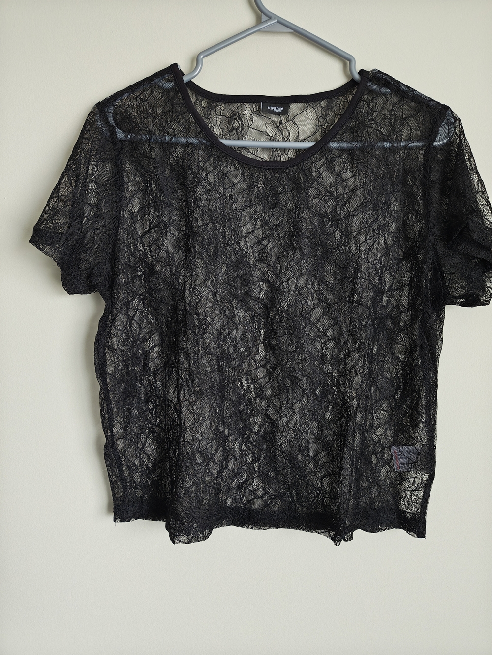 Black Lace Short-Sleeve Pajama Set with Lounge Pants - Picture 4 of 12